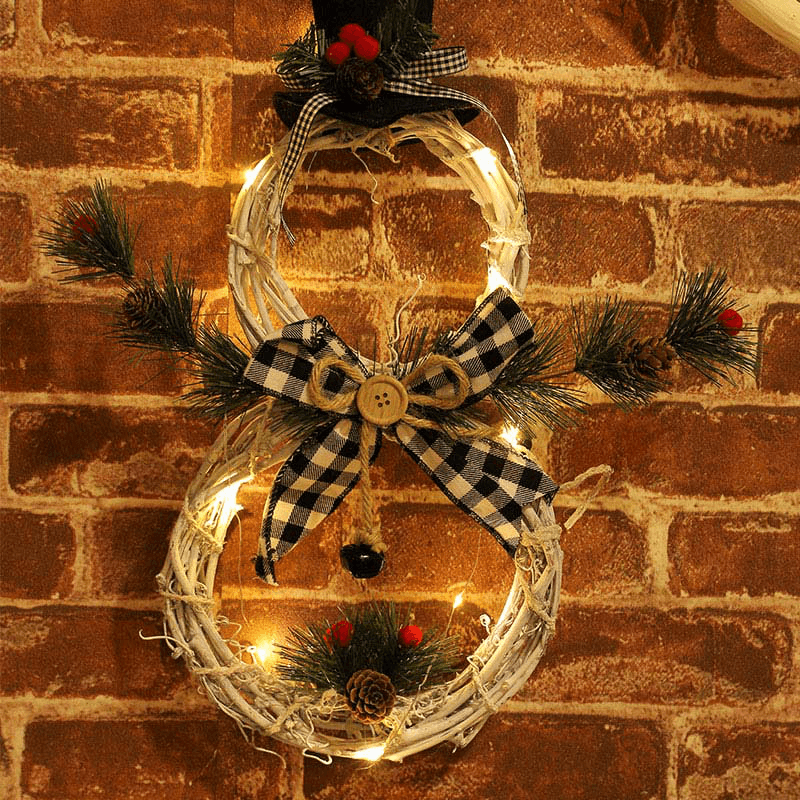 2020 Christmas LED Lights Hang Decoration Snowman Xmas Wreath Rattan Circle Christmas Tree Decoration Navidad Door for Home Decor - MRSLM