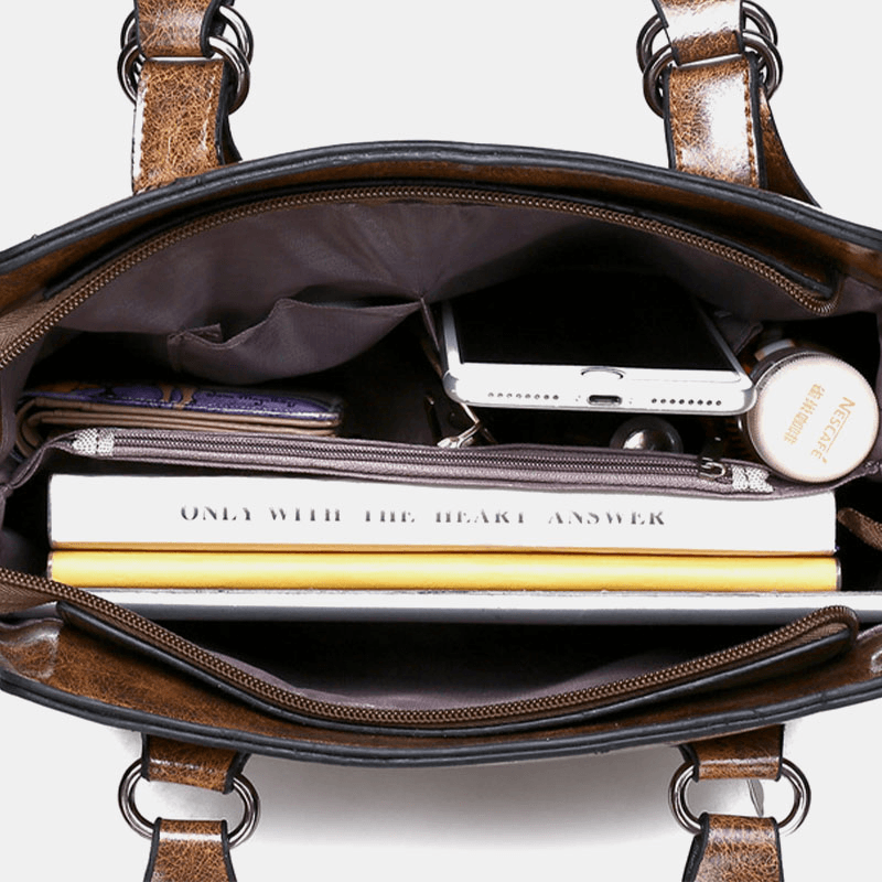 Women 3Pcs Solid Multi-Function Handbag Crossbody Bag - MRSLM
