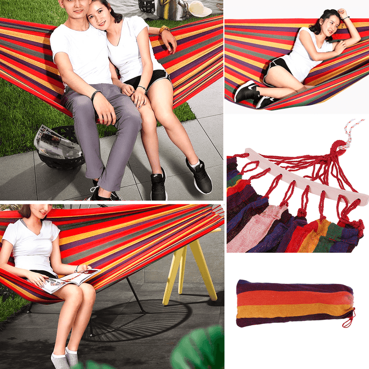 Portable Canvas Hammock Travel Outdoor Wooden Swing Chair Camping Hanging Bed - MRSLM