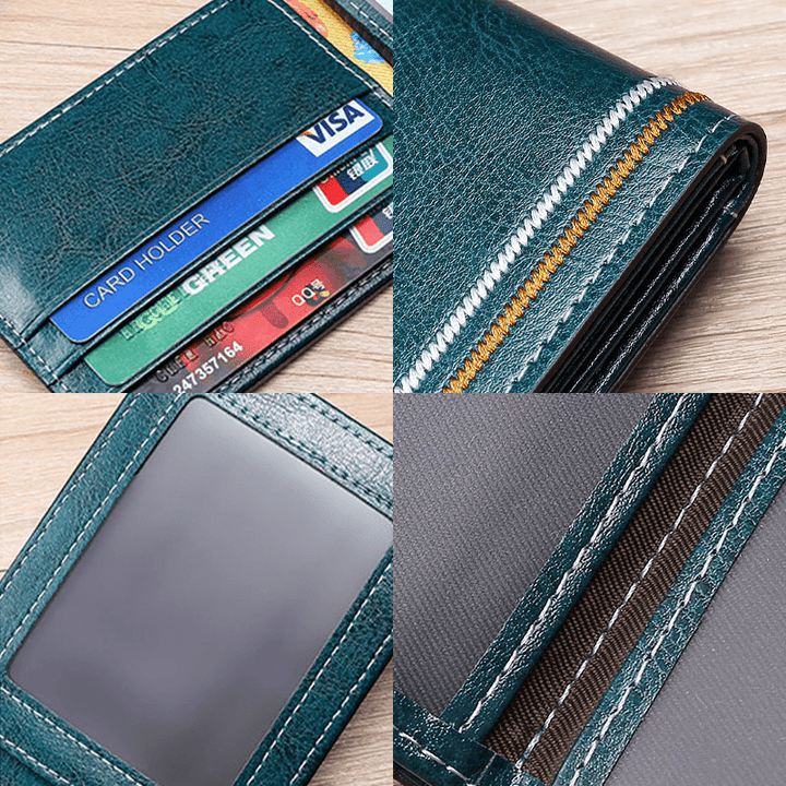 Men Genuine Leather Sewing Thread Car Driving Document Holder Card Foldable Card Holder Wallet - MRSLM