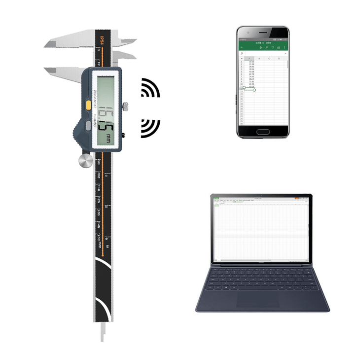 SHSIWI 0-300MM IP54 Built-In Bluetooth Digital Caliper Wireless Bluetooth Link Mobile Phone Computer with Depth Measurement Caliper - MRSLM