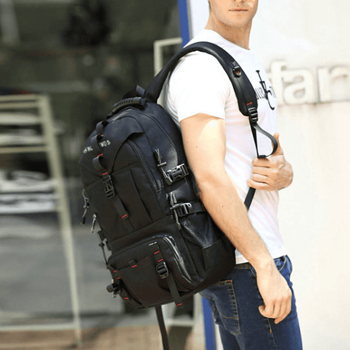 Men Large Capacity Outdoor Waterproof USB Charging Multi-Pocket 14 Inch Laptop Bag Travel Climbing Backpack - MRSLM
