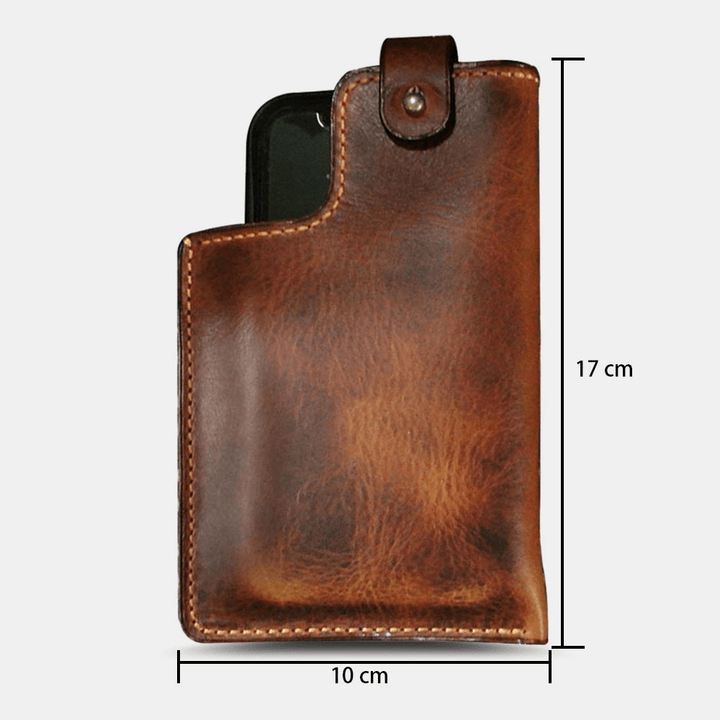 Men Genuine Leather Hasp Waist Bag Retro 6.3 Inch Phone Bag Belt Bag - MRSLM