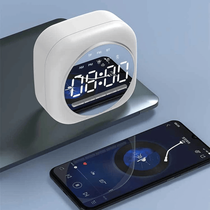 Wireless USB Bluetooth 5.0 LED Mirror Alarm Clock Speaker TF FM Radio Clock Digital Snooze Table Clock Wake up Phone Holder Electronic Large Time Display Home Decoran Clock - MRSLM