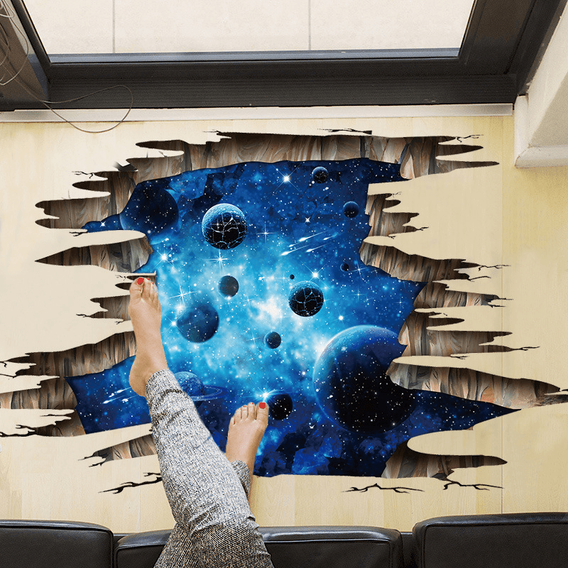 Miico Creative 3D the Milky Way Broken Wall Removable Home Room Decorative Wall Floor Decor Sticker - MRSLM