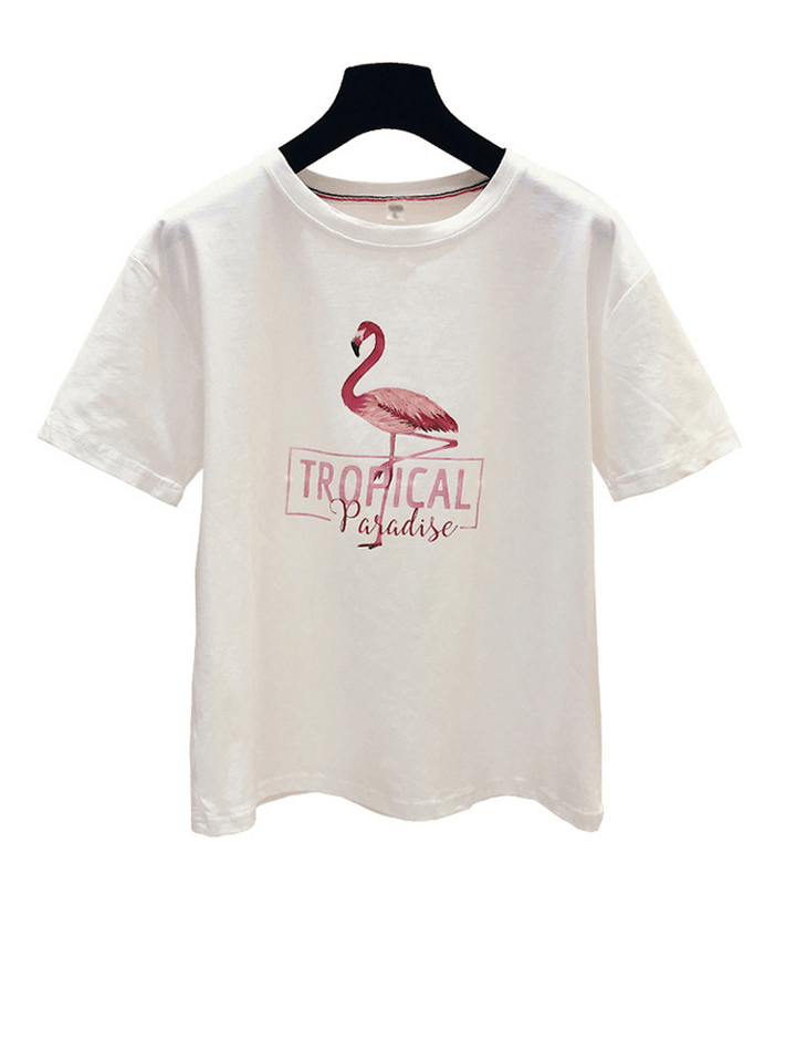 Animal Letter Print Women Short Sleeve Casual T-Shirt - MRSLM