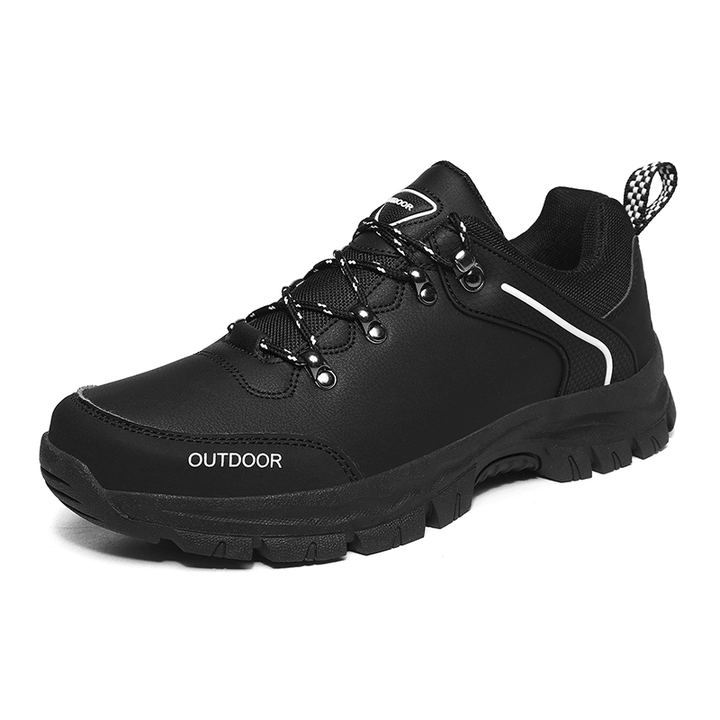 Men Leather Lace-Up Low-Top Soft Sole Comfy Non Slip Outdoor Climbing Casual Sport Hiking Shoes - MRSLM