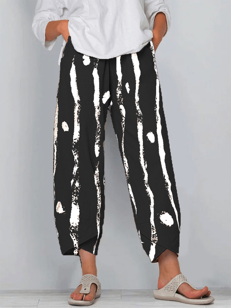 Striped Polka Dot Printed Elastic Waist Pants for Women - MRSLM