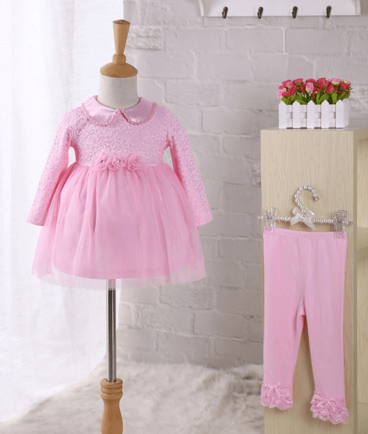Baby 100 Day Pearl Collar Dress, One Year Old Princess Dress, Baby 100 Year Dress, Dress with Pants Two Sets - MRSLM