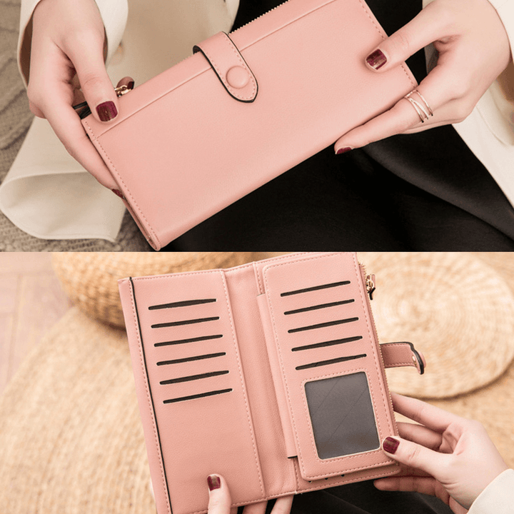 Women 21 Card Slots Solid Long Wallet Purse Phone Bag - MRSLM
