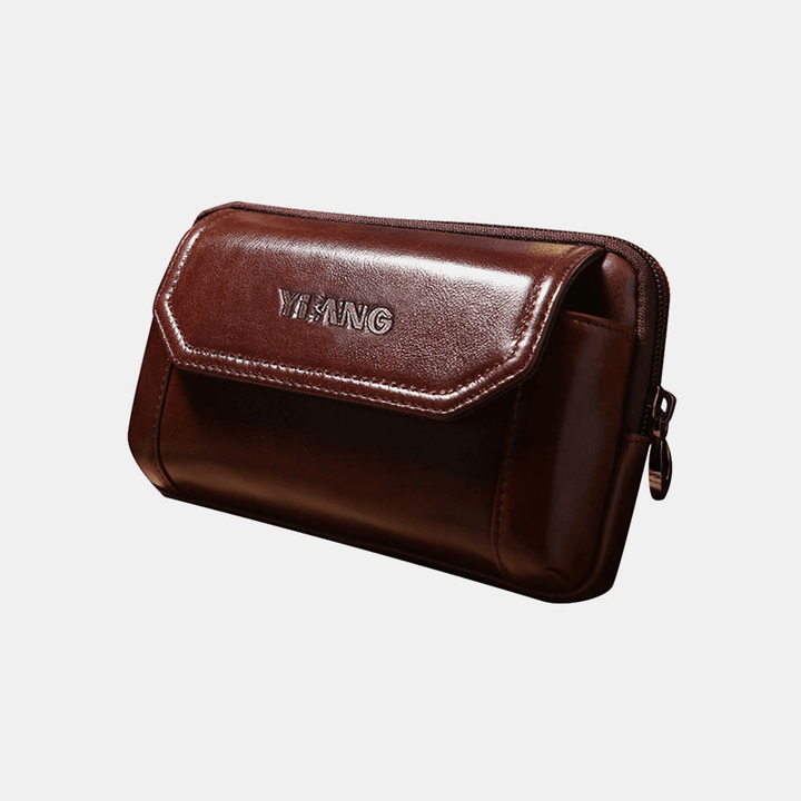 Men Vintage Genuine Leather 6.5 Inch Phone Bag Waist Bag Belt Bag - MRSLM