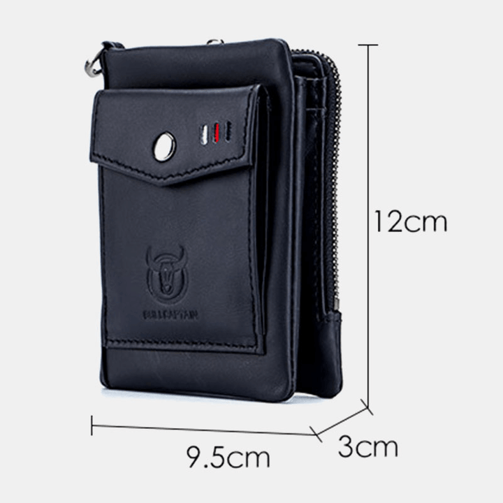 Bullcaptain Men Genuine Leather Business Retro Solid Color Multi-Slot Leather Card Holder Wallet - MRSLM
