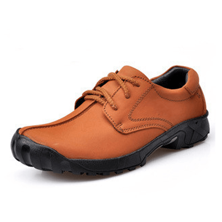 Men Outdoor Casual Flat Lace up Leather Mountaineering Soft Comfortable Shoes - MRSLM