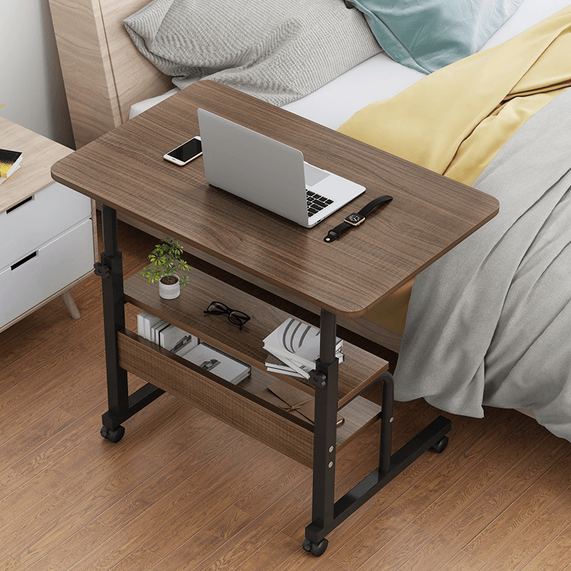 Computer Laptop Desk Adjustable Height Moveable Bed Side Writing Study Table Bookshelf with Storage Racks Home Office Furniture - MRSLM