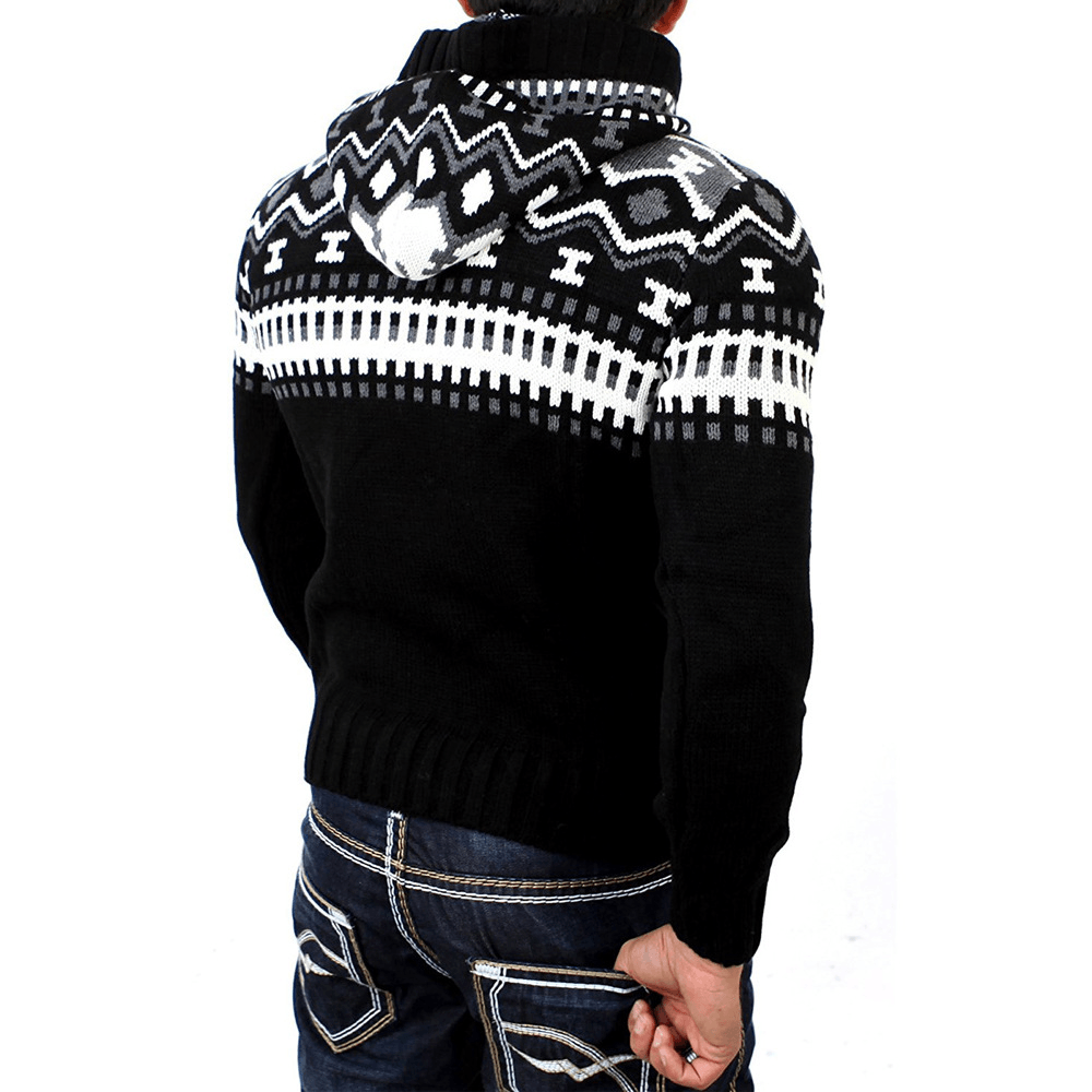 Round Neck Casual Personality Hooded Slim Knitted Sweater - MRSLM