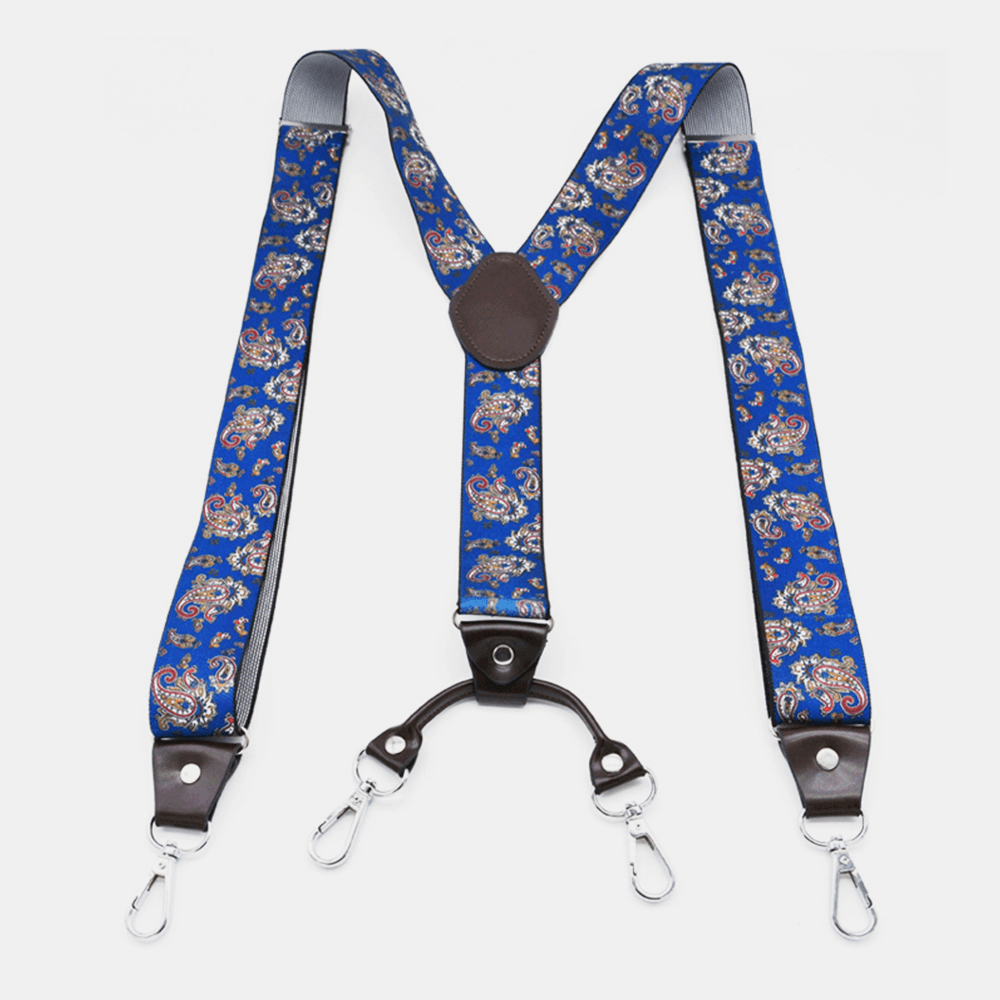 Men Nylon 120Cm Hook Buckle Suspenders Braces High Elastic Adjustable 4 Clip Belt Strap - MRSLM