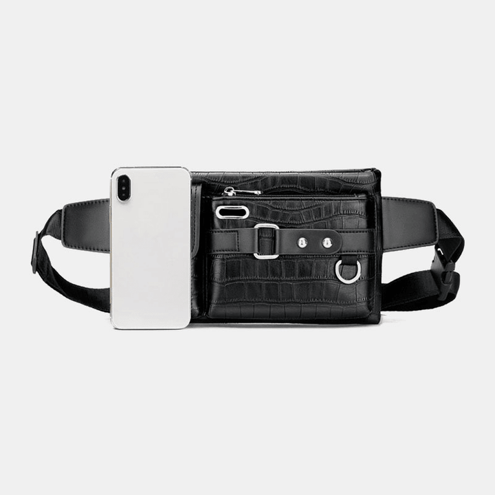 Men PU Leather Multi-Pocket Wear Resistant Chest Bag Waist Bag Headphone Hole Design 6.5 Inch Phone Bag Crossbody Bags - MRSLM