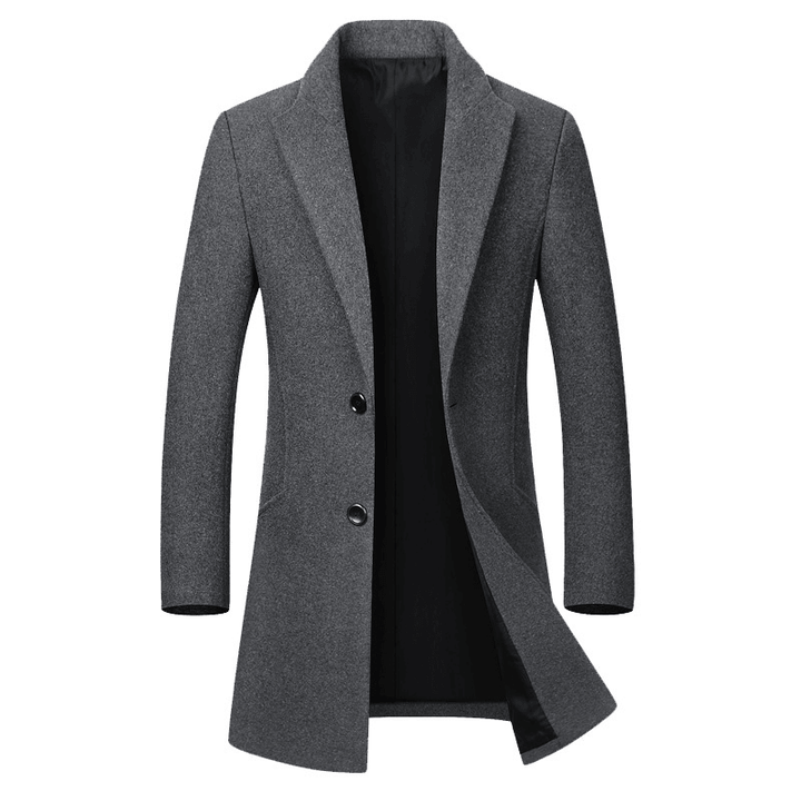 Mens Business Casual Woolen Trench Coat Mid-Long Single Breasted Slim Fit Coat - MRSLM