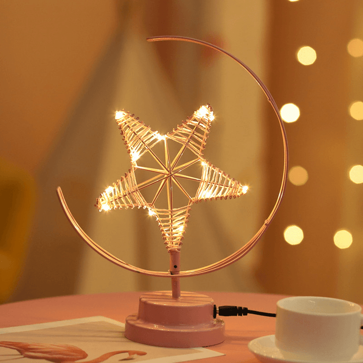 Battery/Usb Powered Warm Light Black/Pink Star Moon Night Light Desk Lamp Birthday Gift - MRSLM