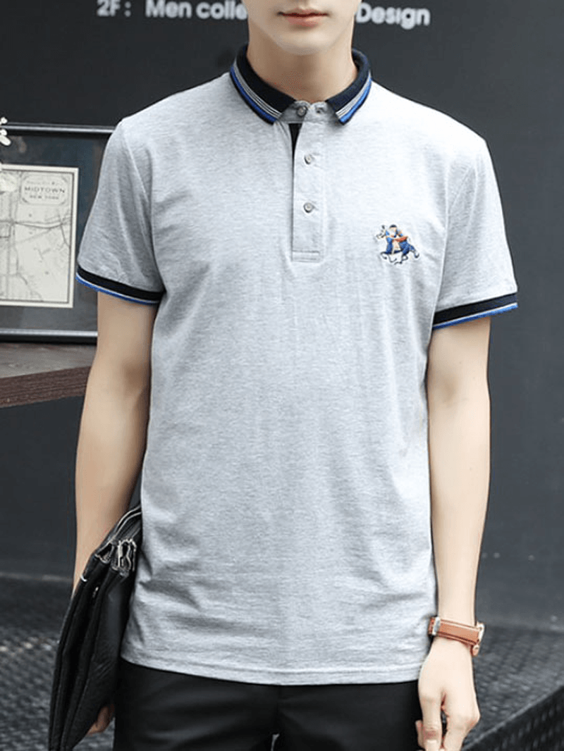 Mens Fashion Solid Color Short Sleeve Turn down Collar Casual Tops - MRSLM