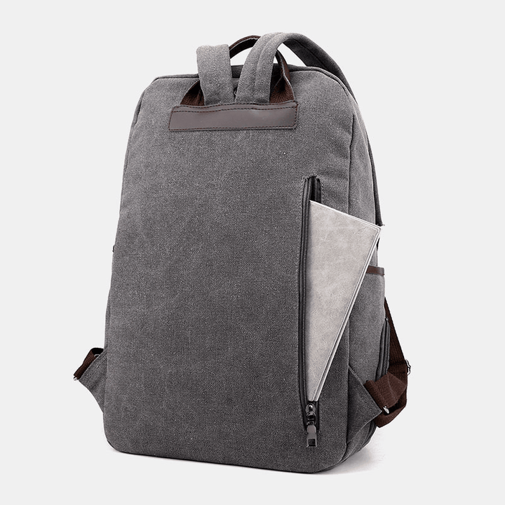 Men Canvas Fold Large Capacity Casual Travel 14 Inch Laptop Bag Travel Bag School Bag Backpack - MRSLM
