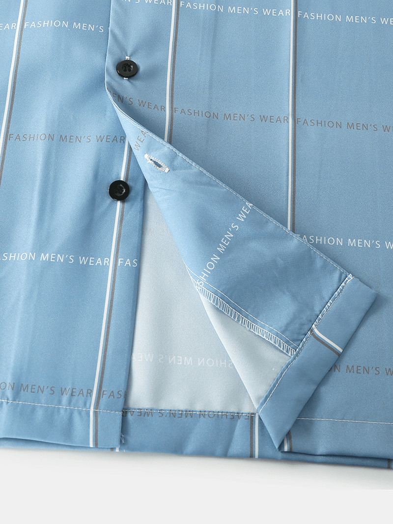 Cotton Mens Design Letter Plaid Revere Collar Home Casual Pajama Set - MRSLM