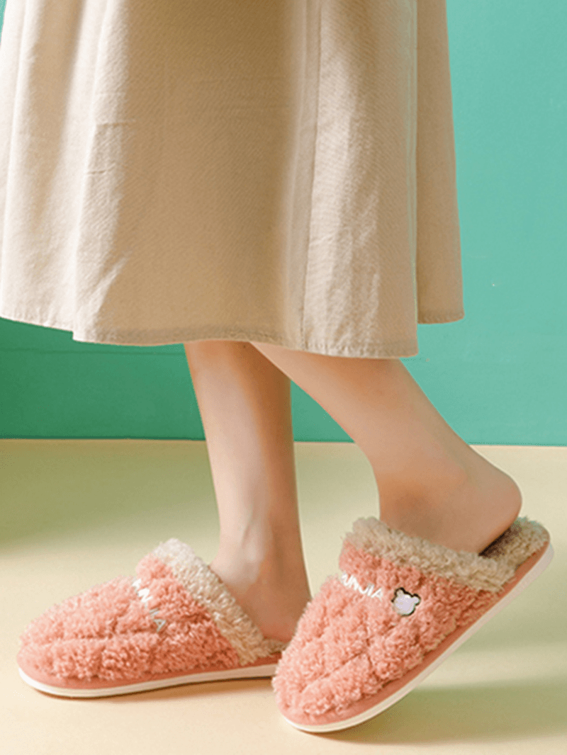 Women Casual Cartoon Pattern Closed Toe Warm Plush Home Shoes - MRSLM