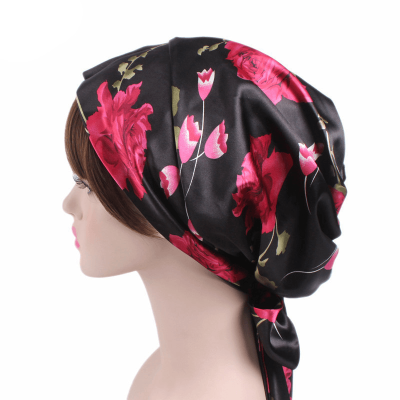 Satin Print Ribbon Bow Turban Hat - MRSLM