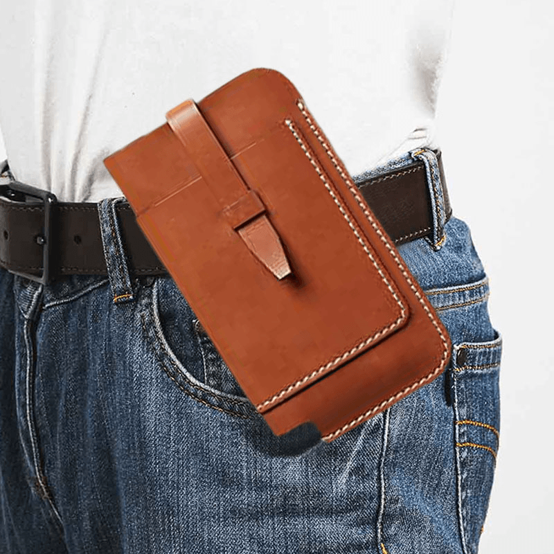 Ekphero Men Genuine Leather EDC Multifunction 6.3 Inch Phone Bag Belt Bag Waist Bag - MRSLM