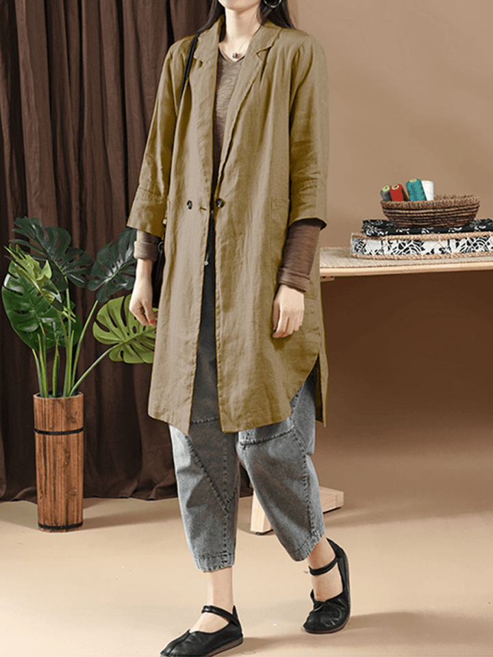 Womens Casual Loose Long Sleeve Cotton Trench Coats - MRSLM
