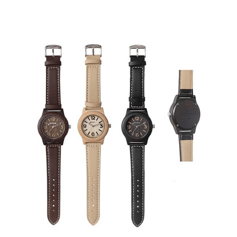 SKONE 3842 Fashion Men Quartz Watch Casual Leather Strap Wooden Wristwatch - MRSLM