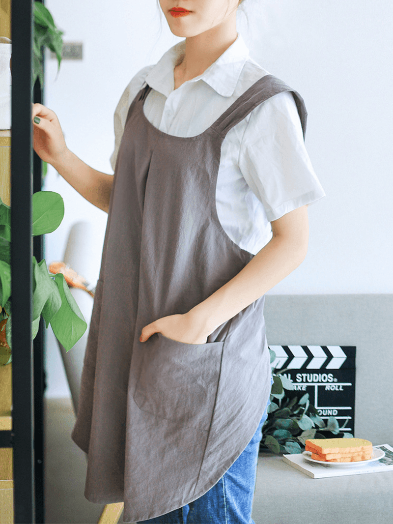 Japanese Sleeveless Back Cross Vintage Apron Dress with Pocket - MRSLM