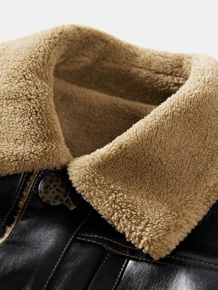 Mens Button up Multi Pocket Warm Cozy Long Sleeve PU Jacket - MRSLM