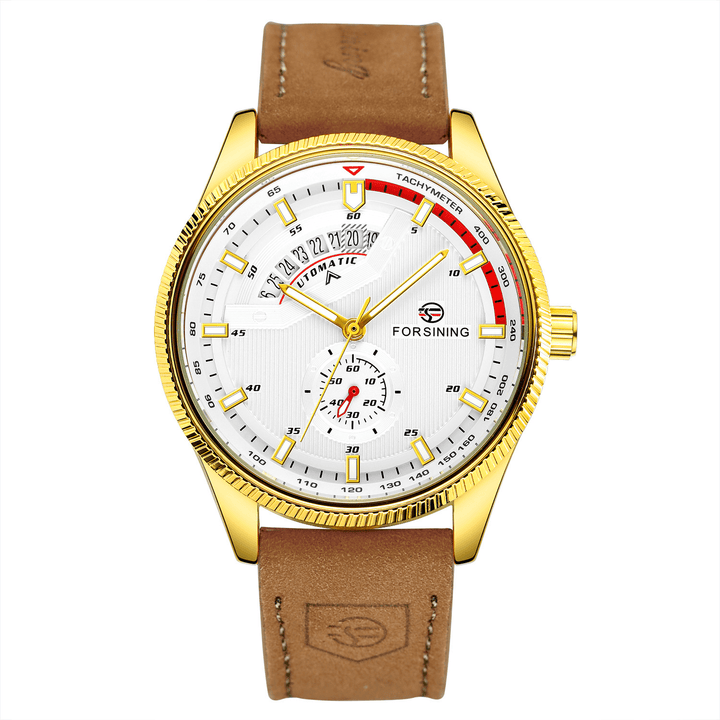 FORSINING FSG8230 Fashion Casual with Calendar Dial Genuine Leather Strap 3ATM Waterproof Men Automatic Mechanical Watch - MRSLM