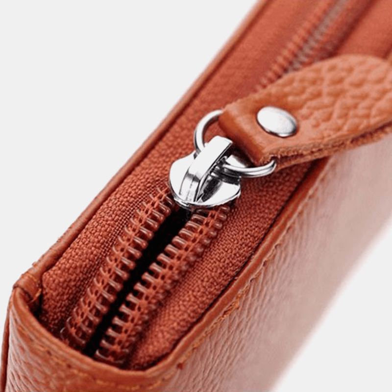 Men Women Genuine Leather Zipper Card Holder Wallet - MRSLM