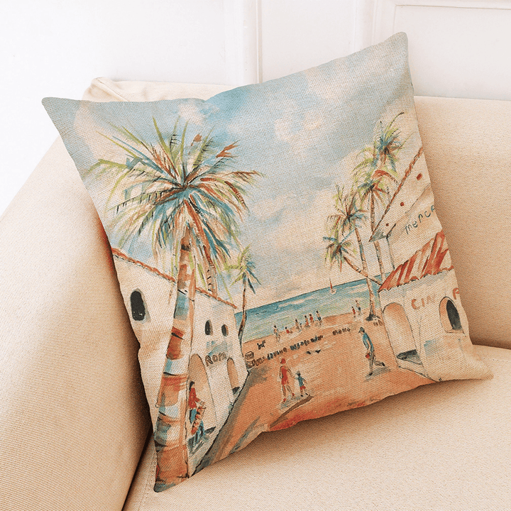 Honana 45X45Cm Home Decoration Colorful Beach Patterns Cotton Linen Pillow Case Sofa Cushion Cover - MRSLM
