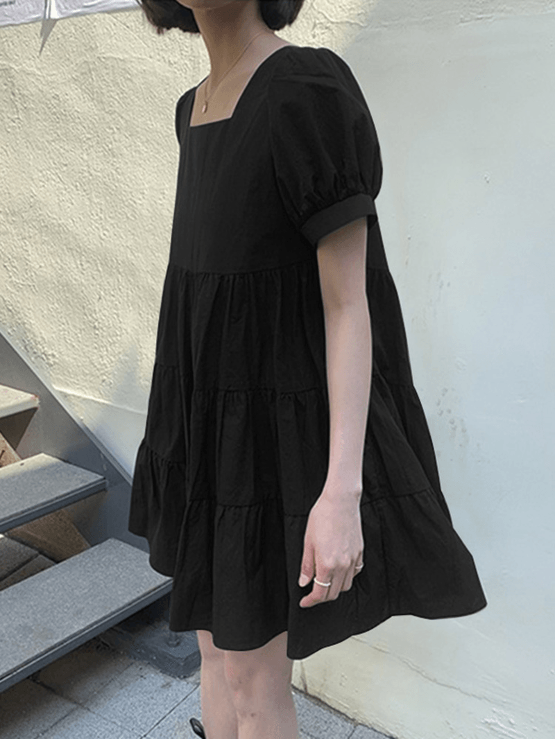 100% Polyester Puff Sleeve Spliced Striped Summer Dress for Women - MRSLM