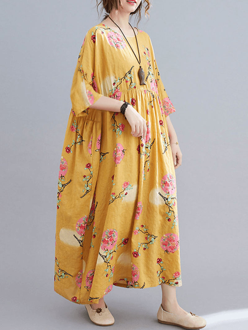 O-Neck Floral Loose Bohemian Casual Summer Dress for Women - MRSLM