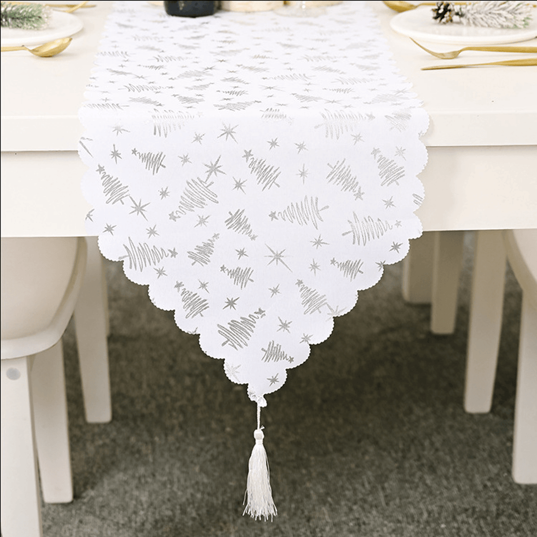 2020 Christmas Decor Tree Star Printed Embroidered Table Runner Table Flag for Home Xmas Table Decoration - MRSLM