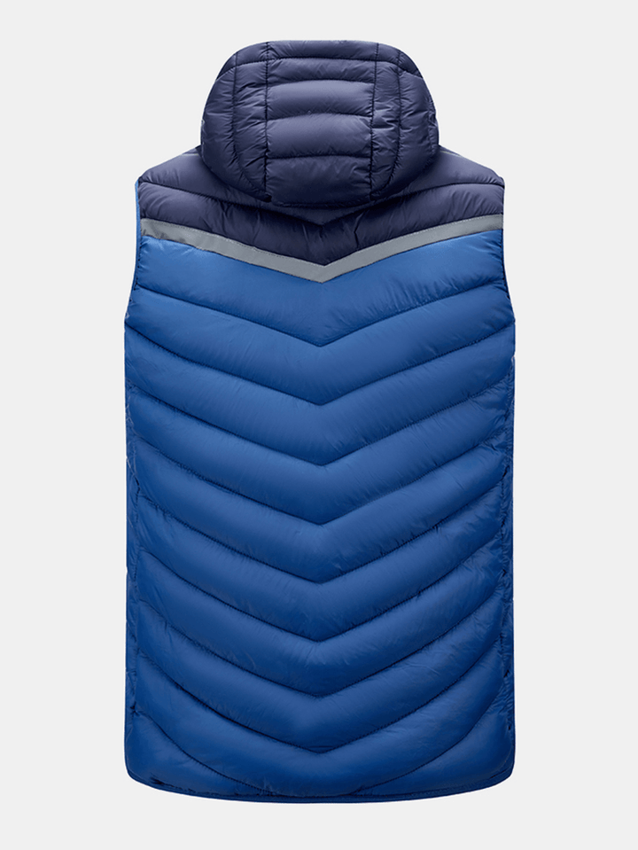 Mens Patchwork Zip up Quilted Casual Padded Hooded Vests with Pocket - MRSLM