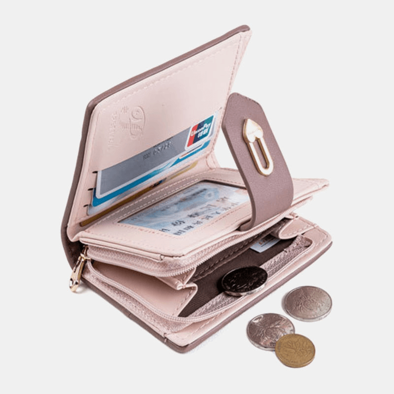 Women Wave Texture PU Leather Zipper Hasp Bifold Wallet Multi-Card Slots Card Holder Short Coin Purse - MRSLM