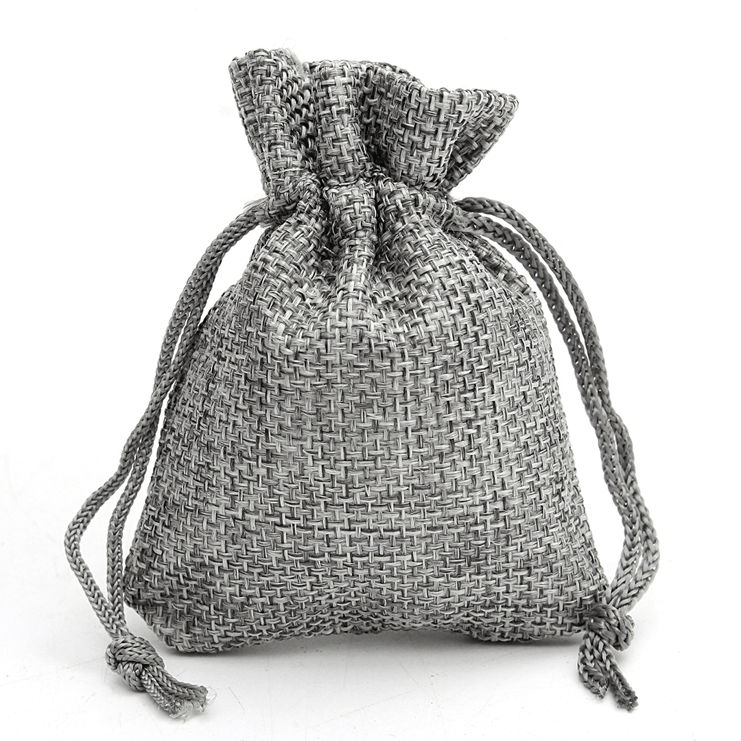 10PCS Grey Burlap Bags Jute Hessian Drawstring Sack Small Wedding Favor Gift - MRSLM