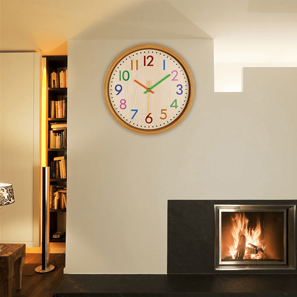 12Inch Nordic Creative Wood Grain Colorful Silent Quartz Hanging Wall Clock for Living Room Home Decoration - MRSLM
