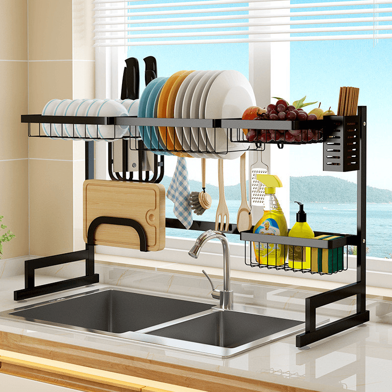2 Layers Stainless Steel over Sink Dish Drying Rack Storage Multifunctional Arrangement for Kitchen Counter - MRSLM