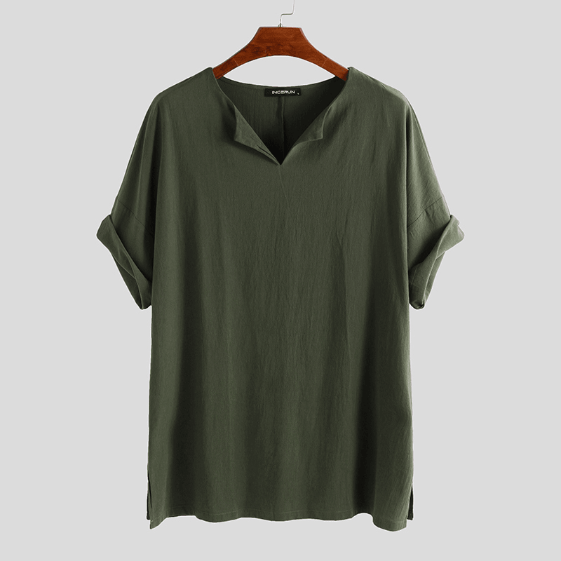 Mens Summer Casual Loose Solid Color T-Shirts Comfy Tops - MRSLM