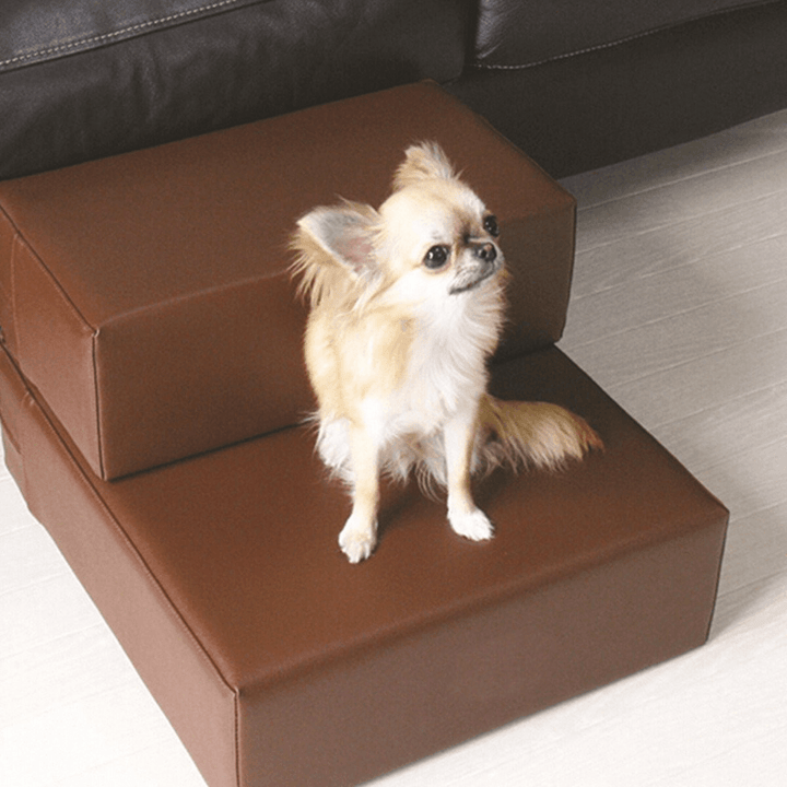 Portable Dog Cat 2 Steps Pet Stairs Ramp Ladder Leather Cover Folding Sofa Pet Bed - MRSLM