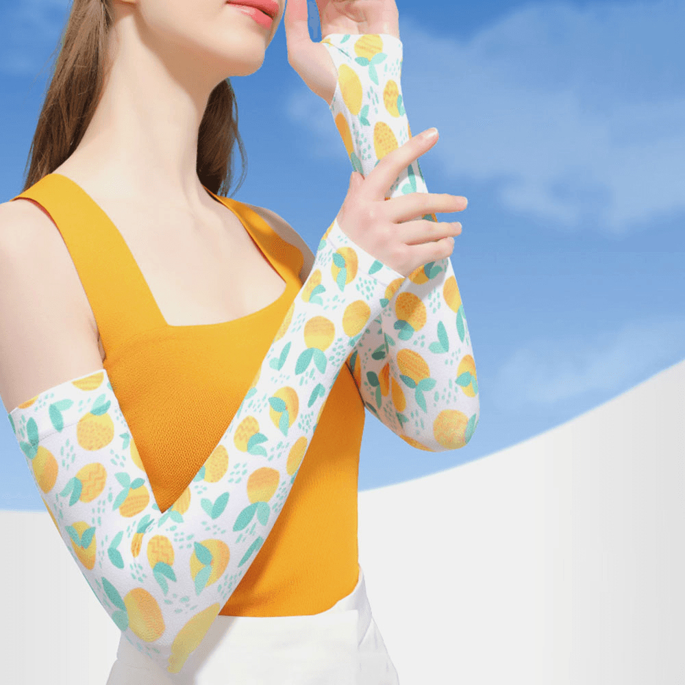 Women Ice Silk Fruit Flower Pattern Printing Long Sun Protection Sleeves Thin Breathable Driving Arm Guard Glove - MRSLM