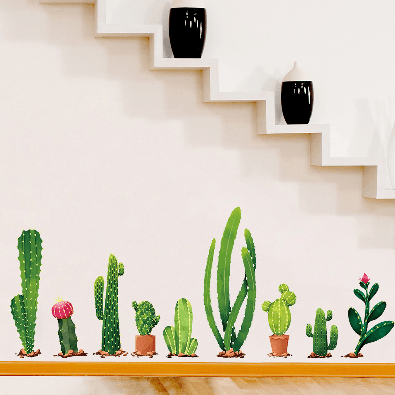 Miico Creative Cartoon Cactus PVC Removable Home Room Decorative Wall Door Decor Sticker - MRSLM