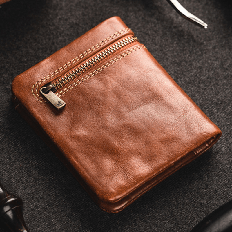 Ekphero Men Genuine Leather Ultra-Thin Short Wallet Retro Bifold Mini Card Case Money Cllip - MRSLM