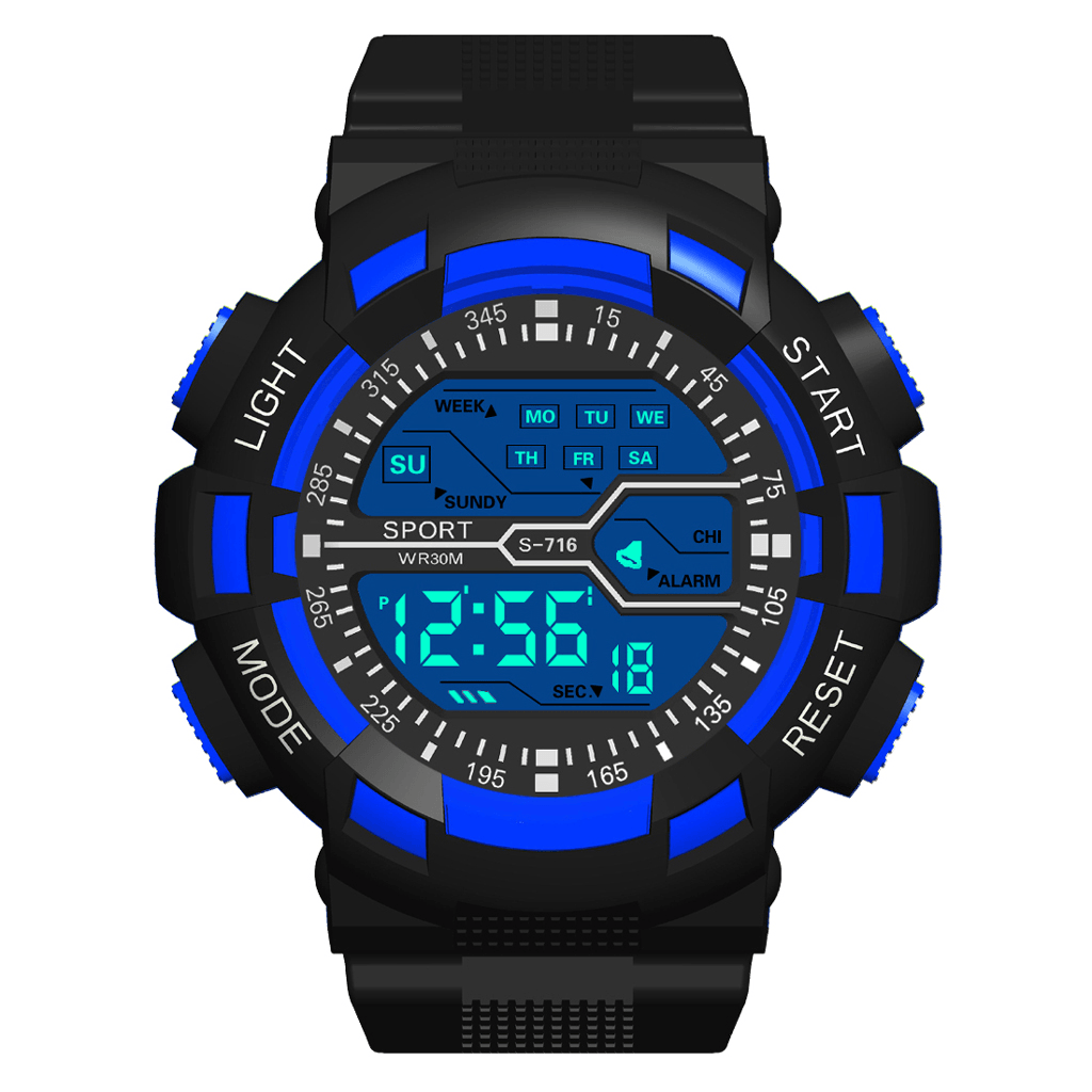 HONHX S716 Fashion Colorful Night Light Men Alarm Clock Week Display Sport Digital Watch - MRSLM